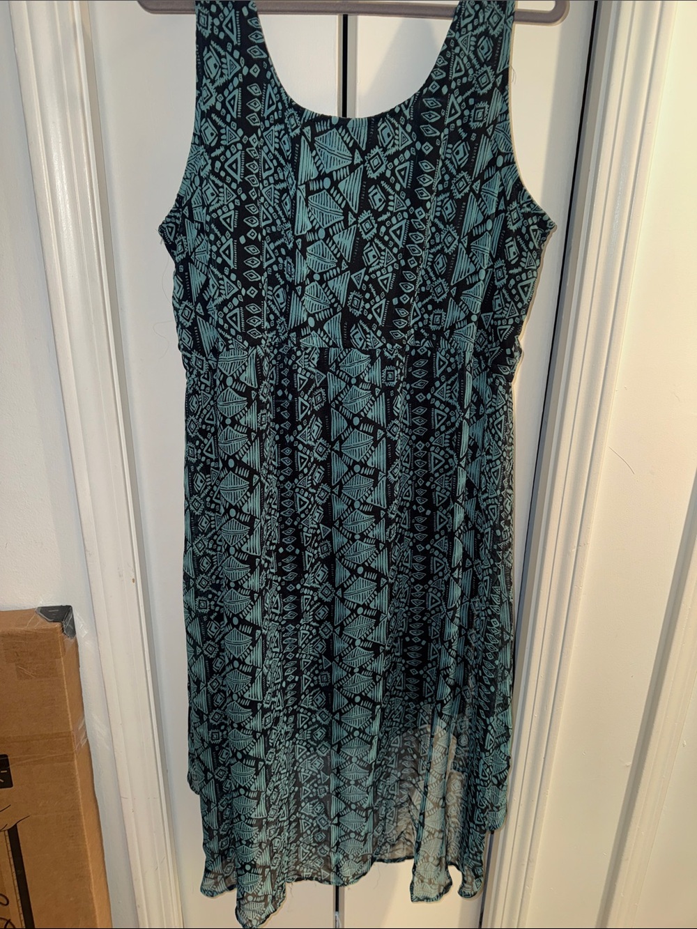 Sleeveless Teal and Black Patterned Women's Dress - Picture 4 of 4